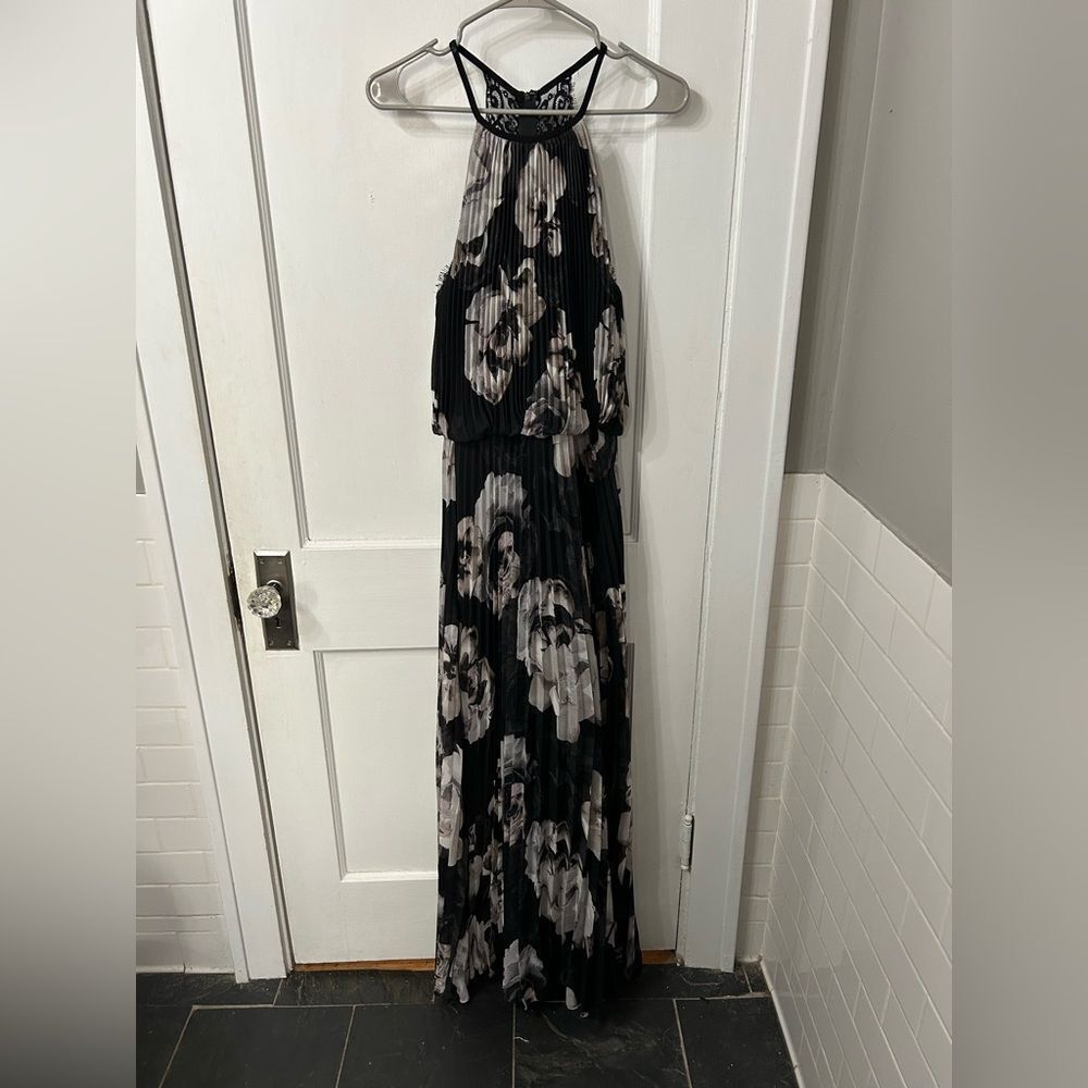 Xscape Black and White Floral Halter Dress
